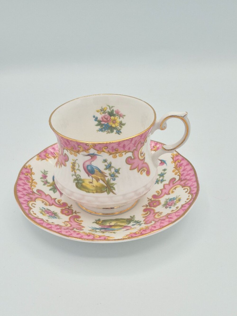 Queens Rosina Chelsea Bird Pink Tea Cup and Saucer